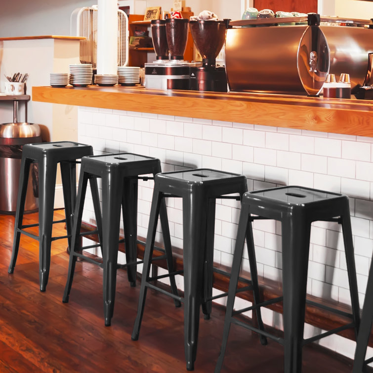 Metal Stackable Bar Counter Stools 30 Inch High Backless Dining Chair Indoor Outdoor